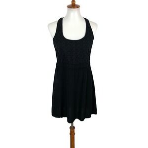 Element Black Sleeveless Mini Dress Medium Boho Floral Festival